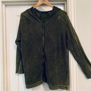 Olive Green Mesh Zip front jacket, distressed. Size Large.